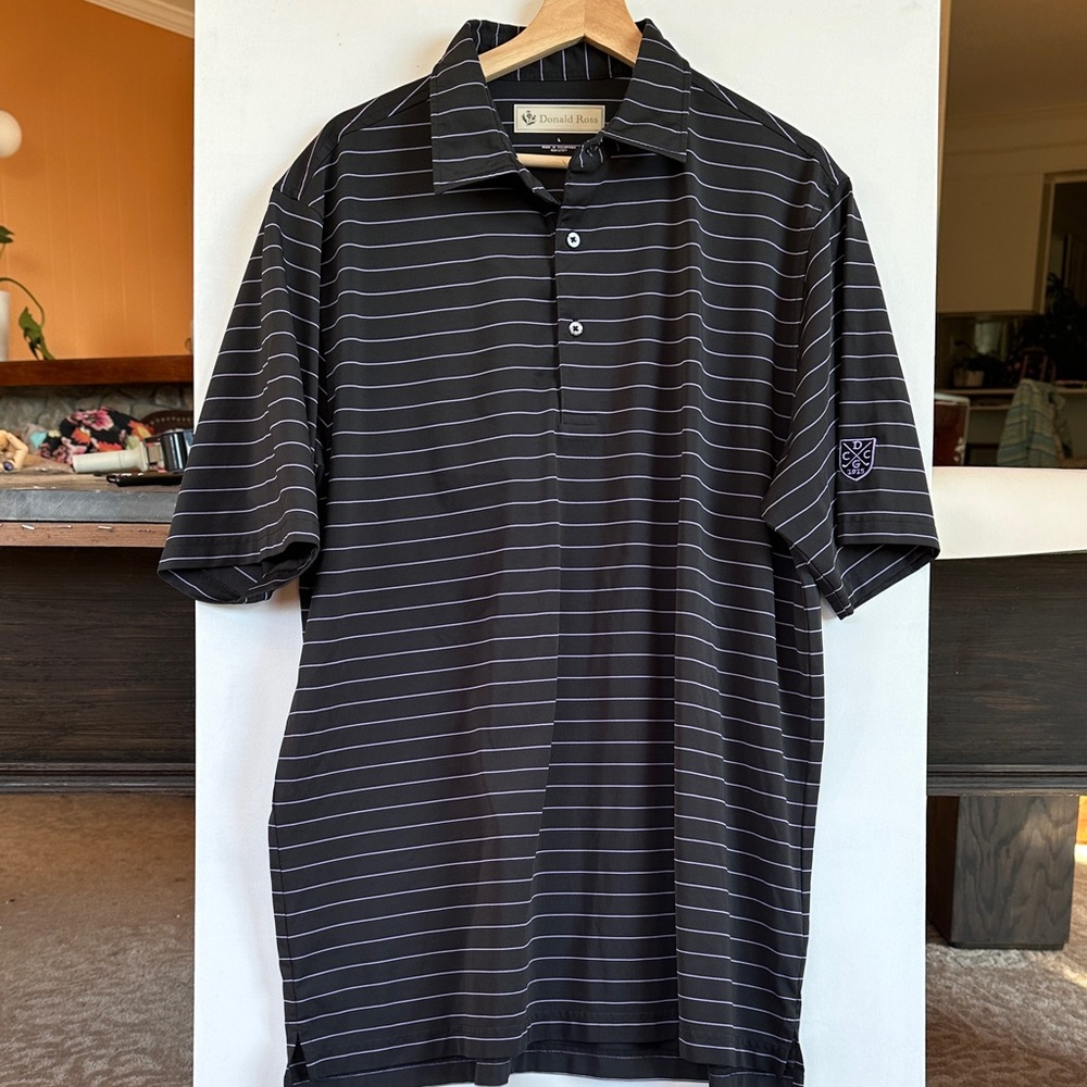 Donald Ross Men's  performance golf shirt  Charcoal Striped Polo Shirt